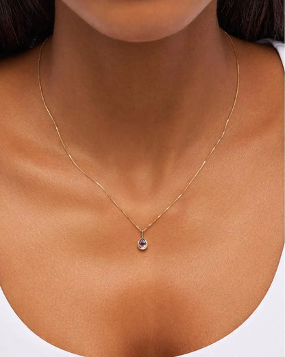 Solid Yellow Gold Birthstone - Light Blue Sapphire Teardrop Charm